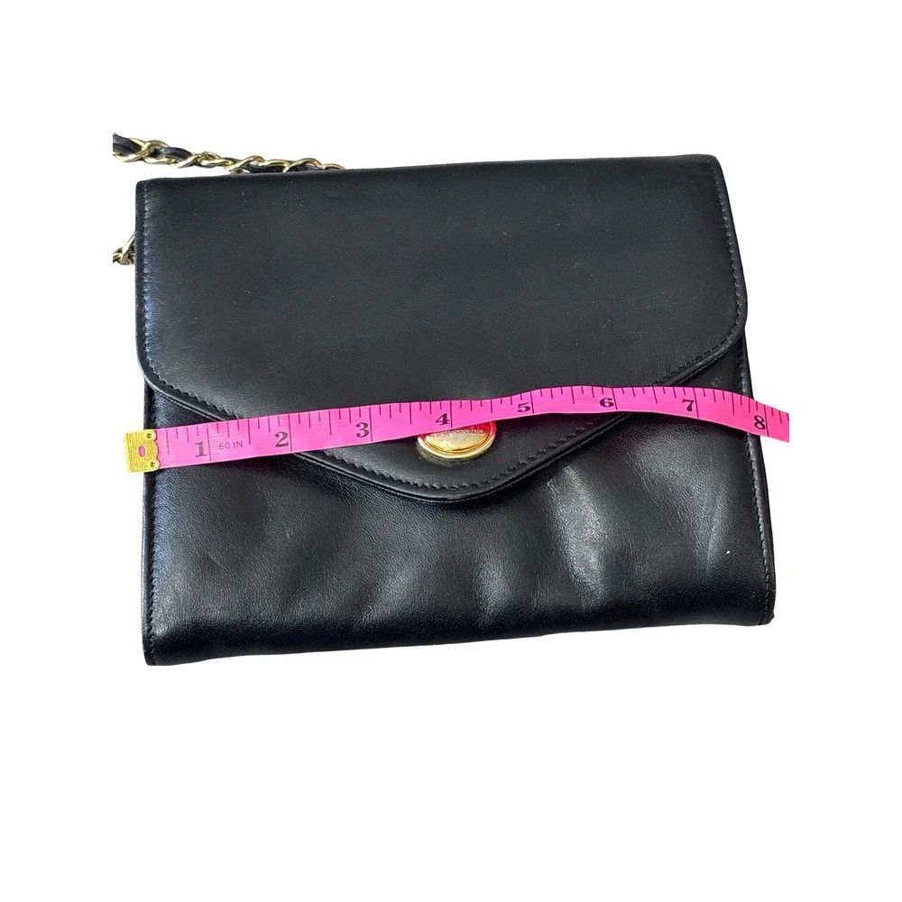 Monet Vintage Black Leather Crossbody Bag Gold Chain Strap Small Envelope Purse